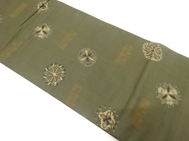 JAPANESE KIMONO / ANTIQUE FUKURO OBI / WOVEN FLOWER CREST